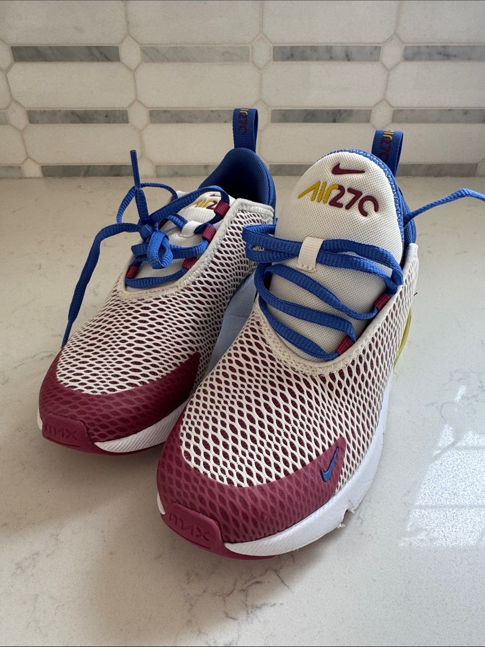 Nike Kids Air 270 Sneakers - White, Blue & Burgundy
